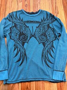 Vintage MMA Throwdown  Reversible Waffle Knit Thermal Long Sleeve Shirt